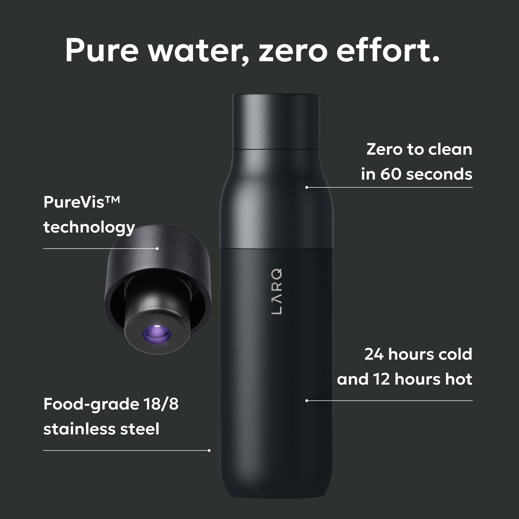LARQ PureVis cap light-ring detail highlighting UV-C activation safety