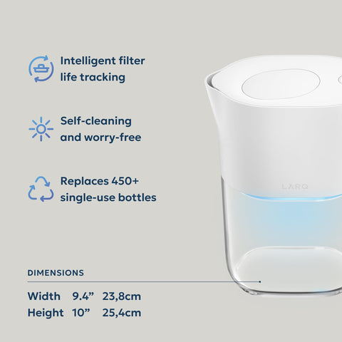 LARQ PureVis lid LED close-up indicating UV-C activation and battery status for reassurance