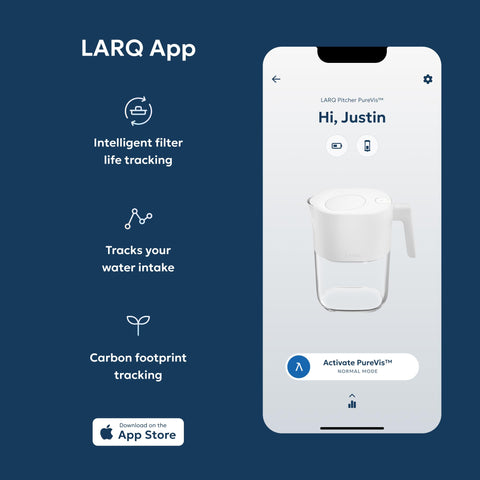 LARQ PureVis pouring clean filtered water into a glass highlighting smooth pour and taste