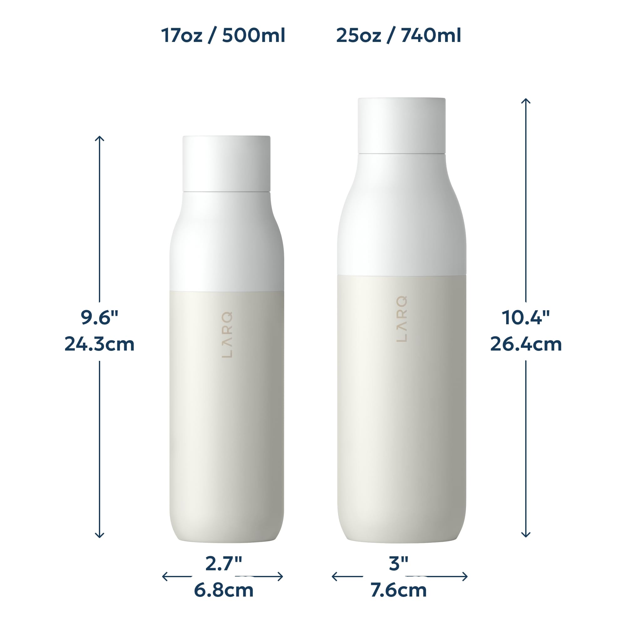 LARQ bottle held in hand for size comparison to pick the right capacity