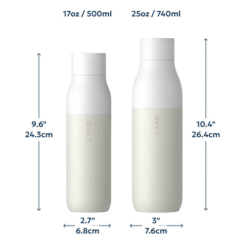 LARQ bottle held in hand for size comparison to pick the right capacity