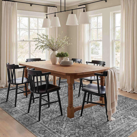 Latte&Fog grey rug styled in a living room offering cozy floor comfort