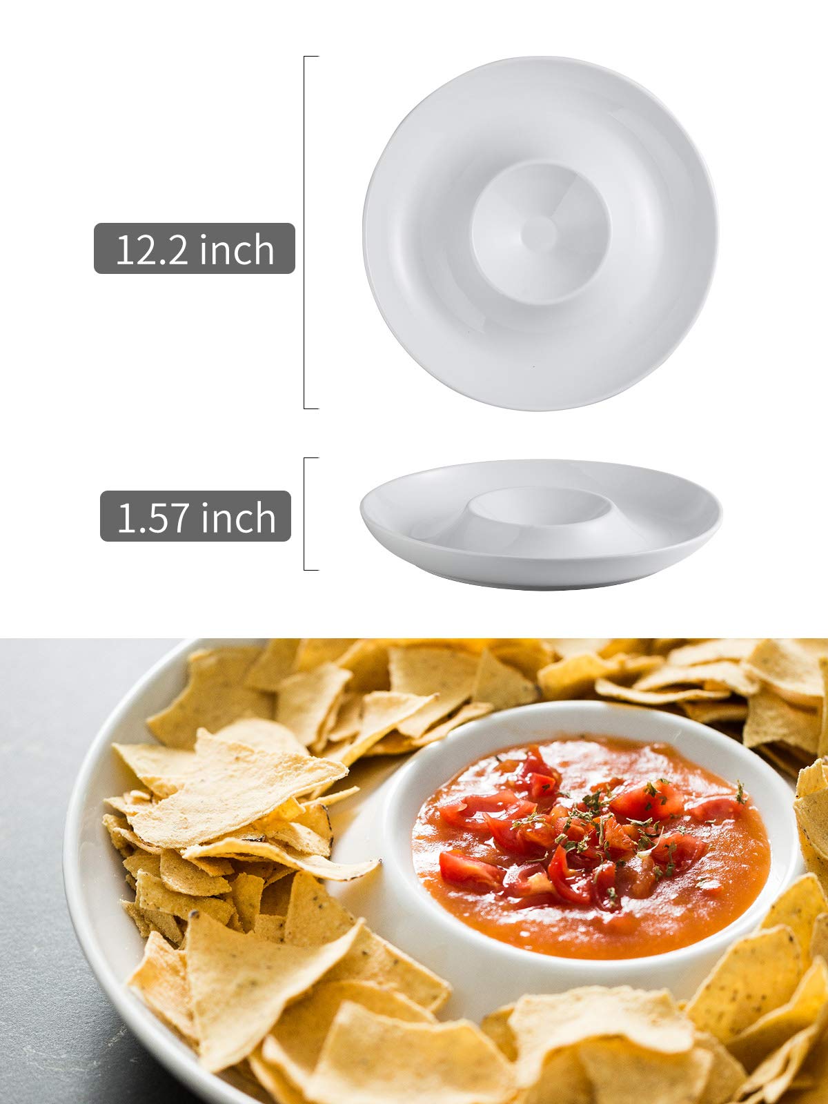 LAUCHUH top-down view with chips and dip demonstrating organized serving
