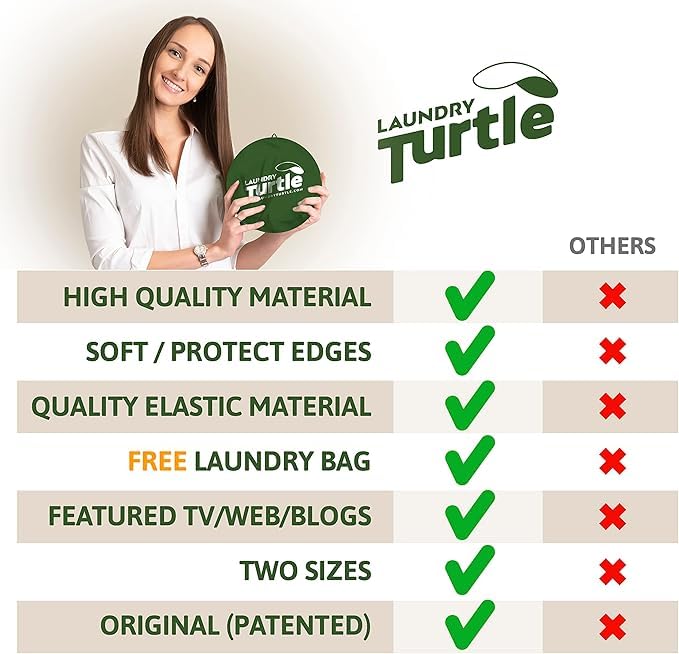 Laundry Turtle beside a sock to show small size and fit benefit