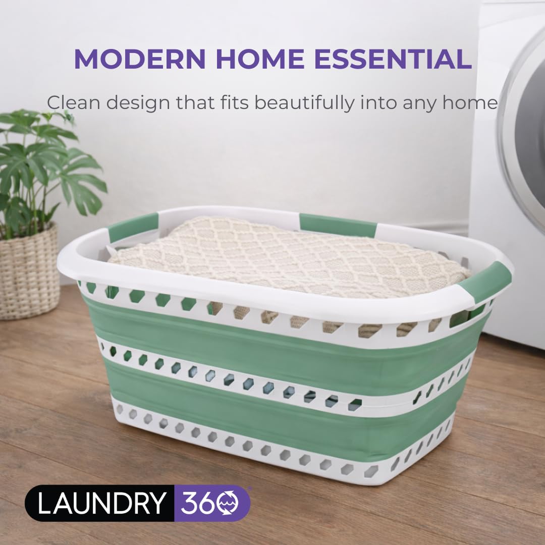 Laundry 360 next to chair showing scale and 40L capacity at a glance