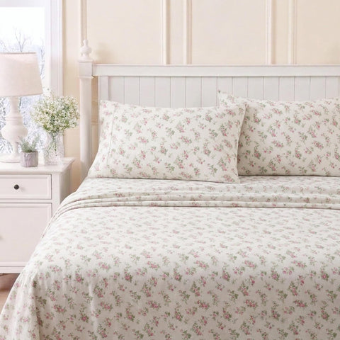 Laura Ashley lifestyle bedroom view with Audrey Pink sheets creating a calm, inviting bed