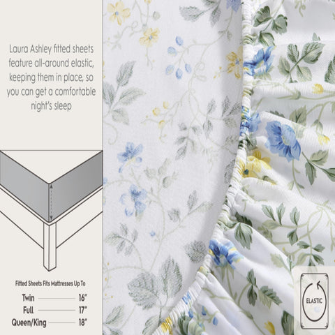 Laura Ashley styled bed in bedroom showing sheets used in a lifestyle setting