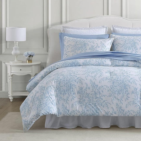 Laura Ashley Bedford Blue front view showing floral pattern and bright bedding appeal