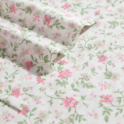 Laura Ashley fitted sheet corner showing full elastic and deep pocket for secure fit