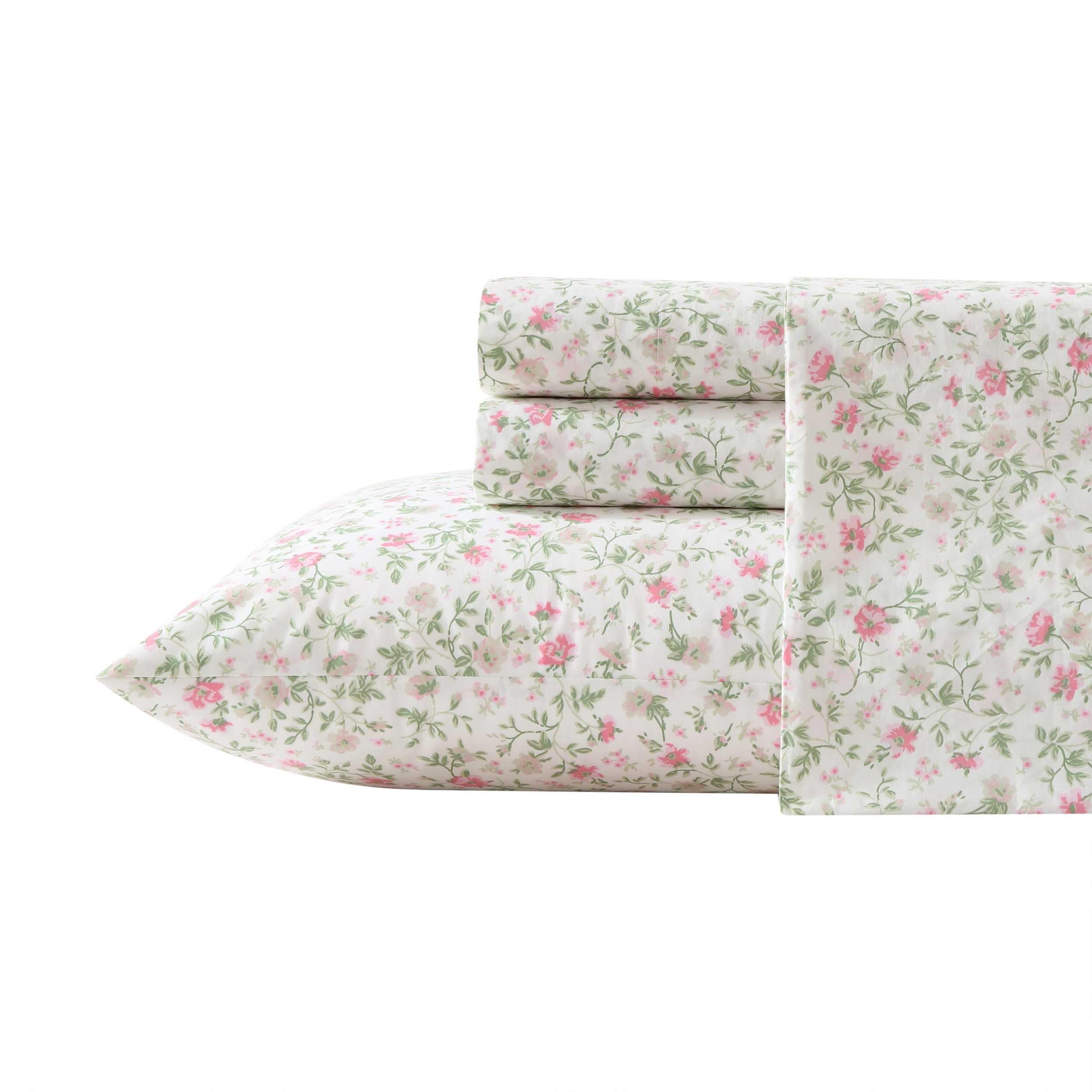 Laura Ashley front view showing Bonnie Pink floral sheet set and packaging for easy identification