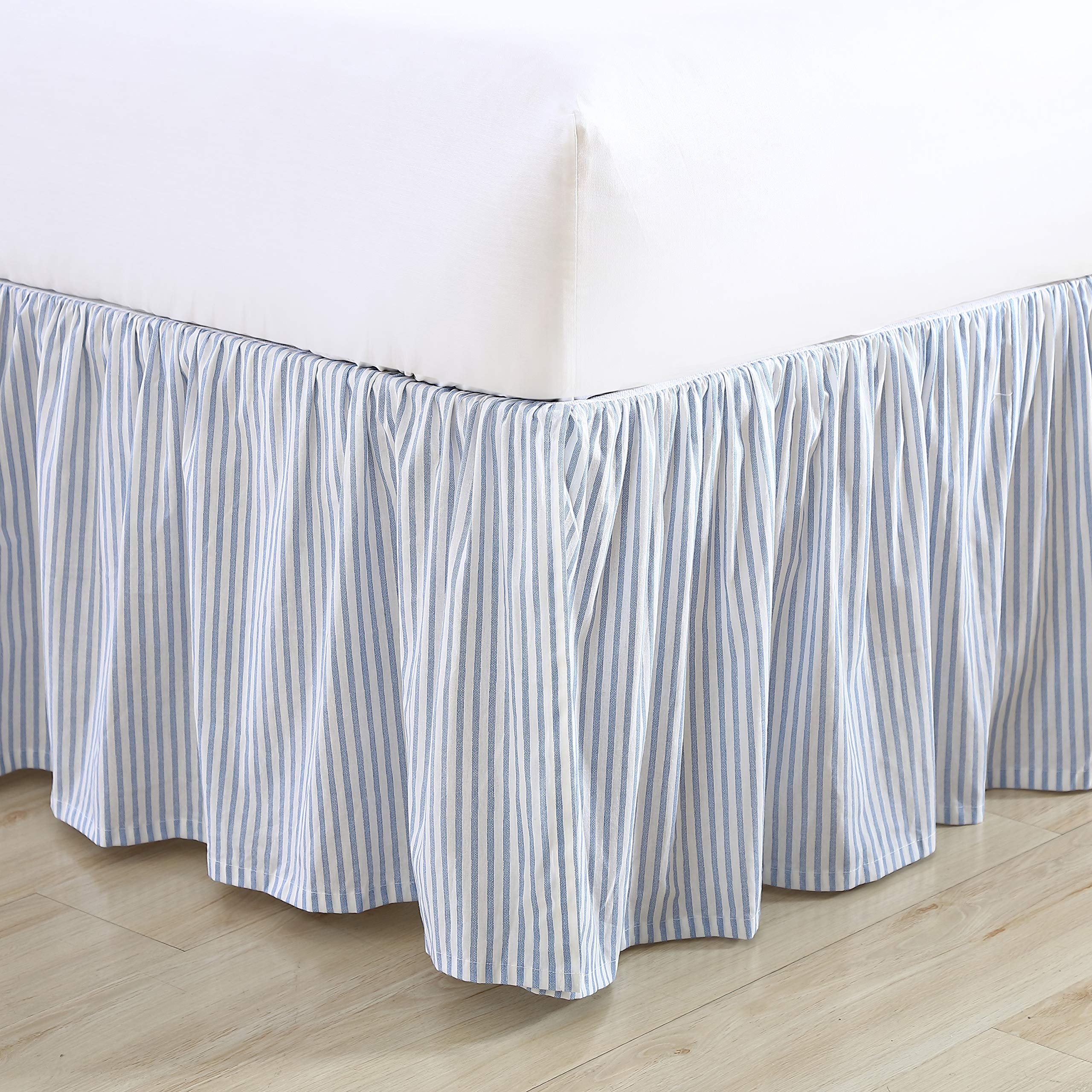 Laura Ashley close-up of ticking stripe cotton fabric showing texture and breathability