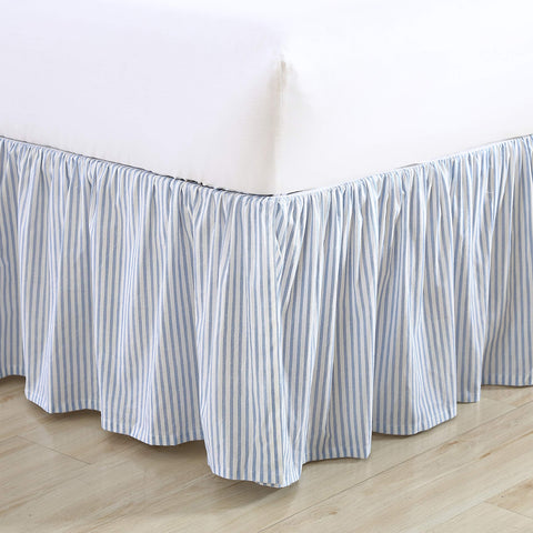 Laura Ashley close-up of ticking stripe cotton fabric showing texture and breathability