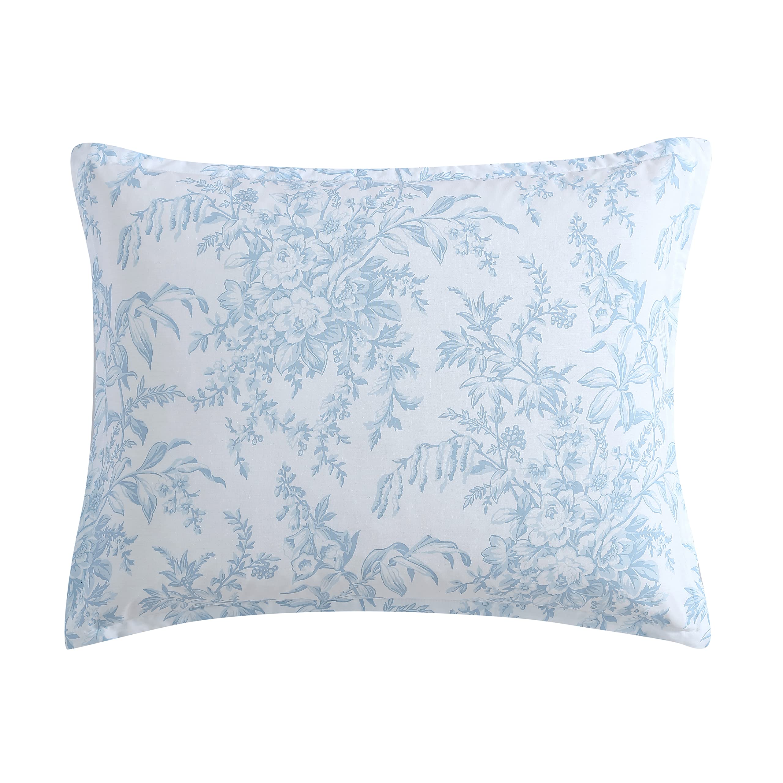 Laura Ashley comforter on queen bed showing full coverage and elegant fit