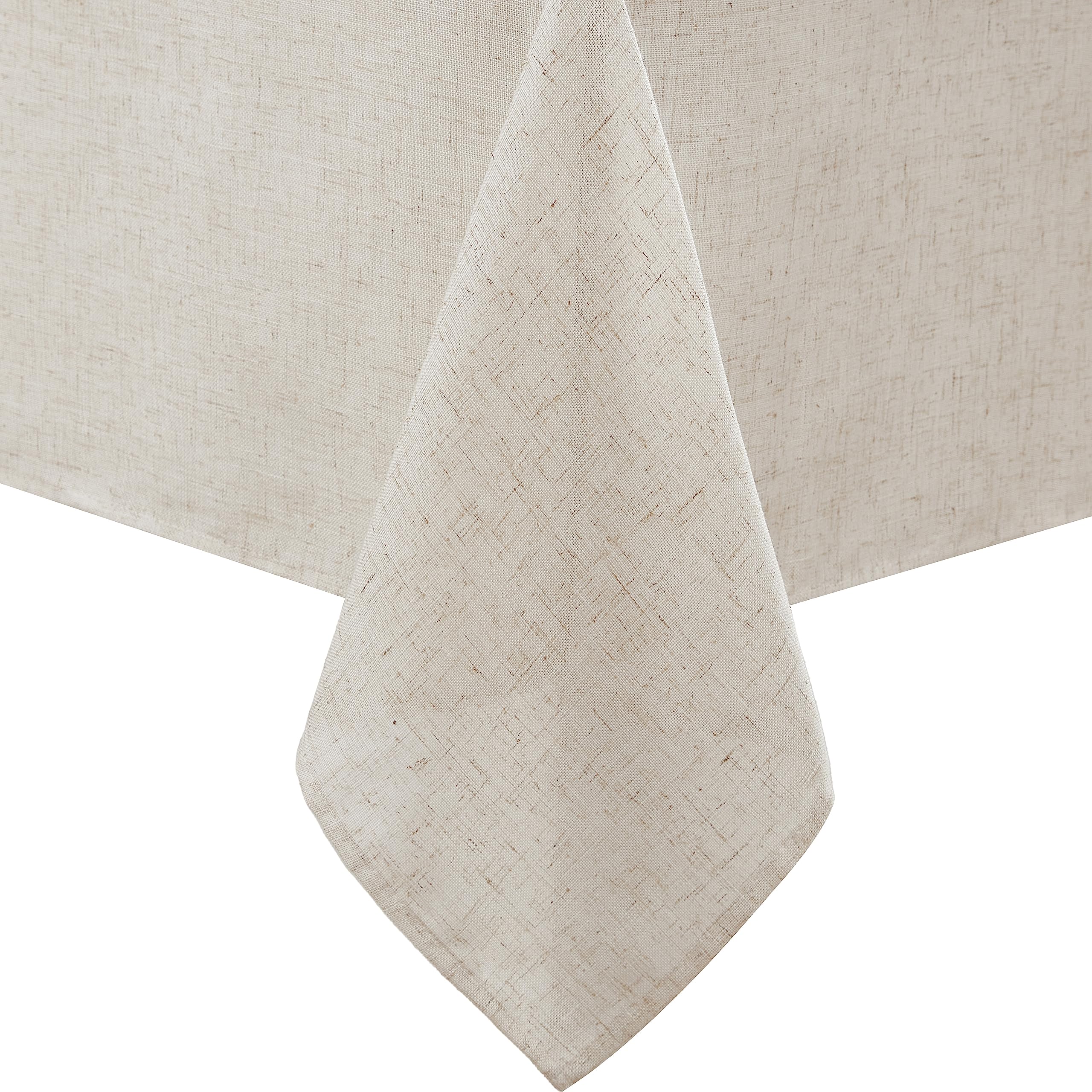 Laura Ashley Dothan tablecloth front view showing full taupe coverage and elegant fit
