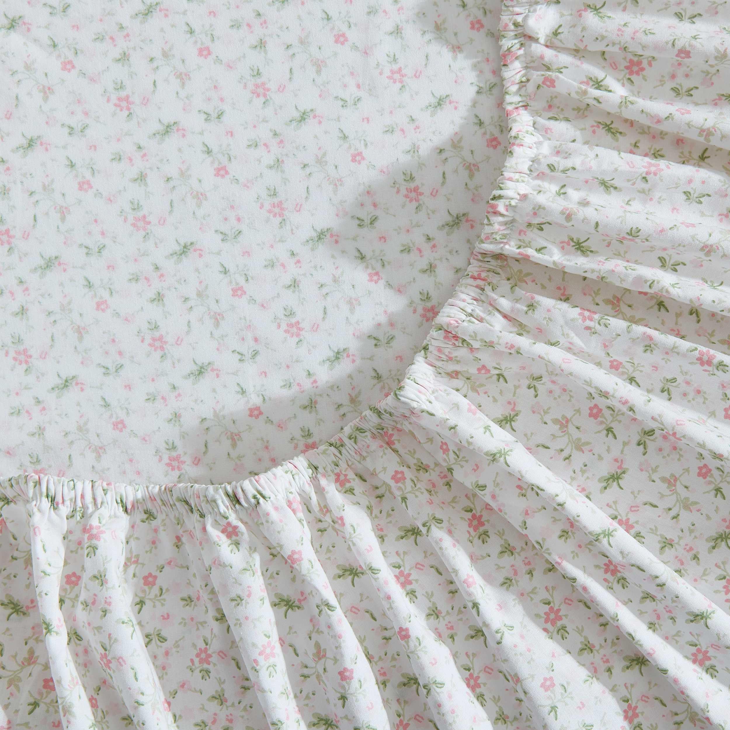 Laura Ashley Evie Pink flat sheet spread to show full floral motif and drape