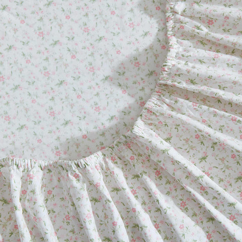 Laura Ashley Evie Pink flat sheet spread to show full floral motif and drape