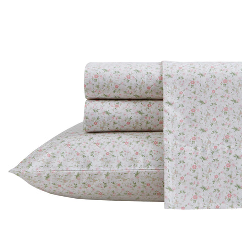 Laura Ashley Evie Pink front view showing floral bedding and retail look