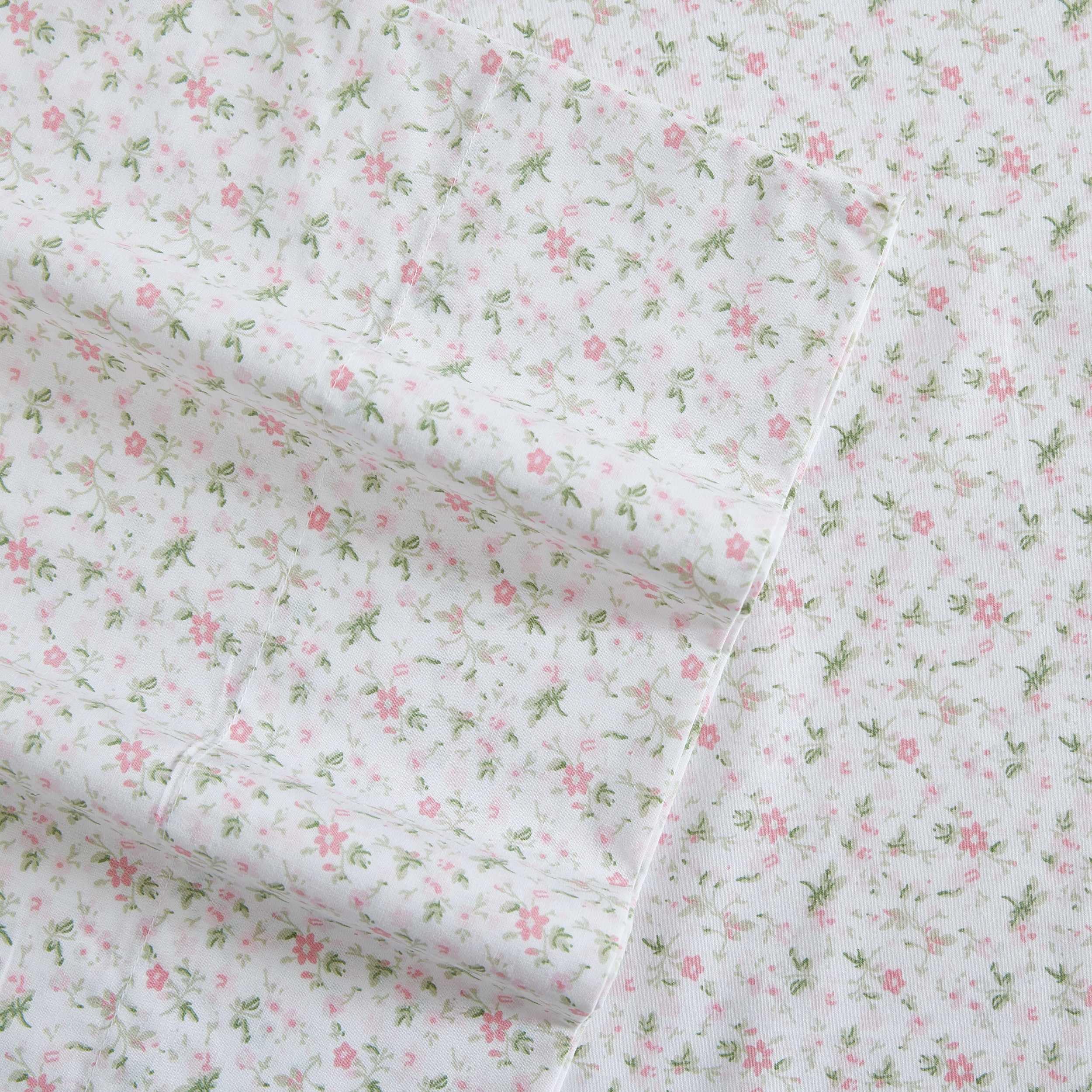 Laura Ashley Evie Pink close-up of floral pattern and smooth percale feel