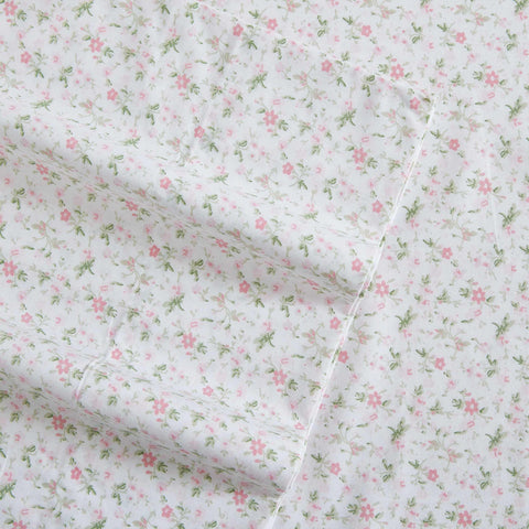 Laura Ashley Evie Pink close-up of floral pattern and smooth percale feel