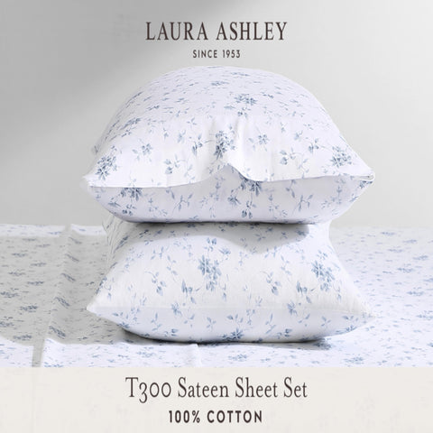 Laura Ashley flat sheet spread to show queen dimensions and fall