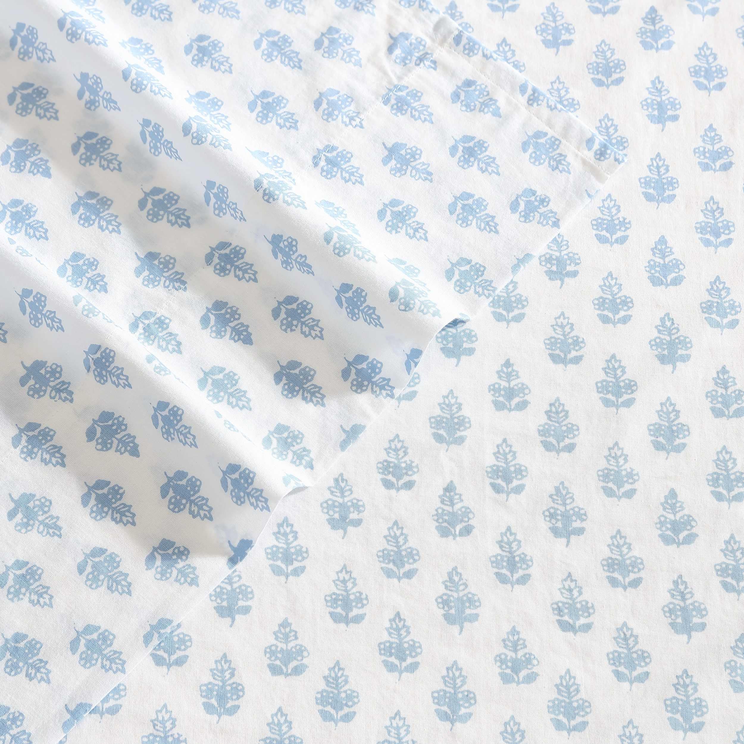 Laura Ashley flat sheet spread on bed showing floral pattern and polish