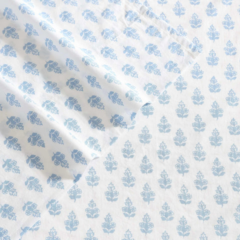 Laura Ashley flat sheet spread on bed showing floral pattern and polish