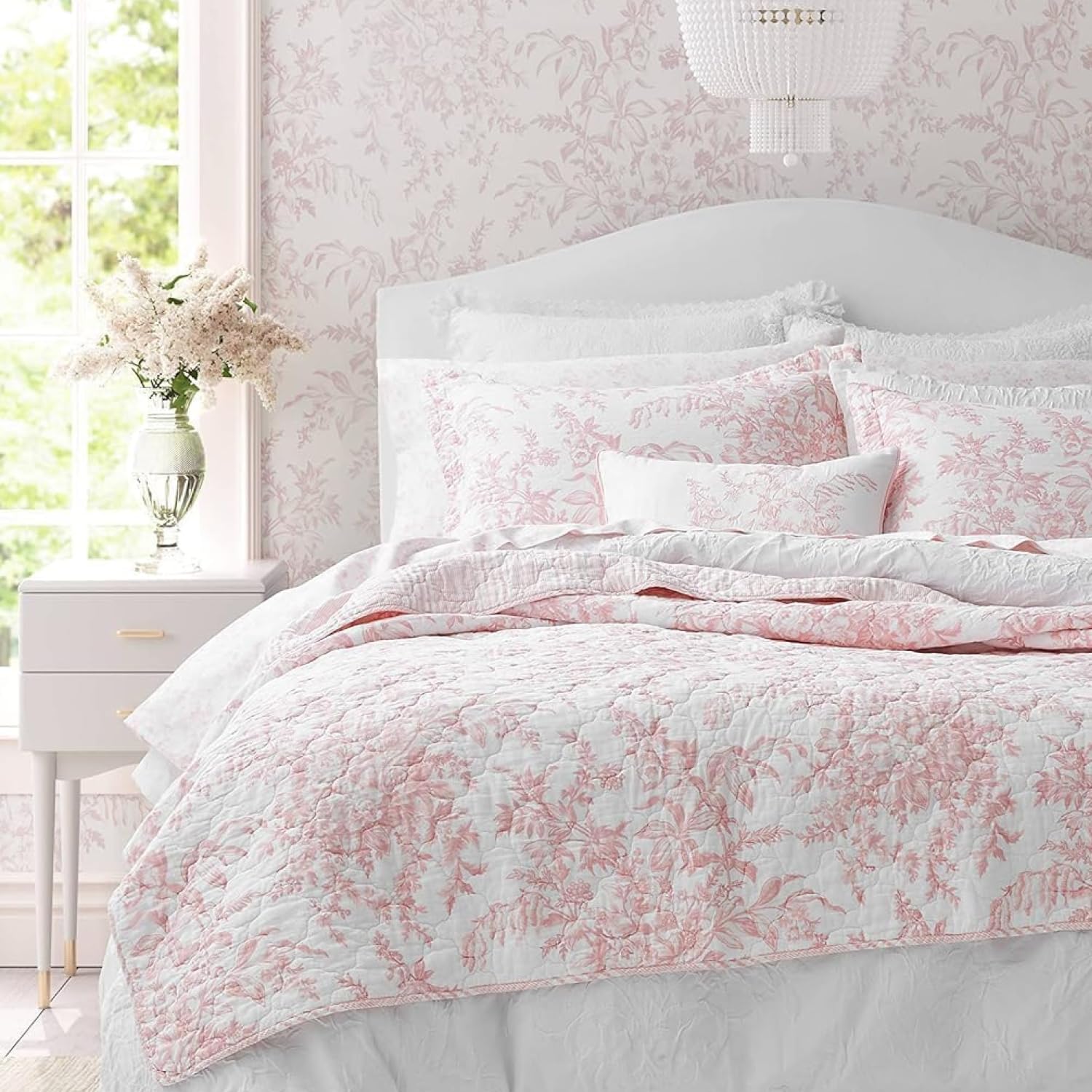 Laura Ashley front view of quilt set showing full floral design and coverage benefit