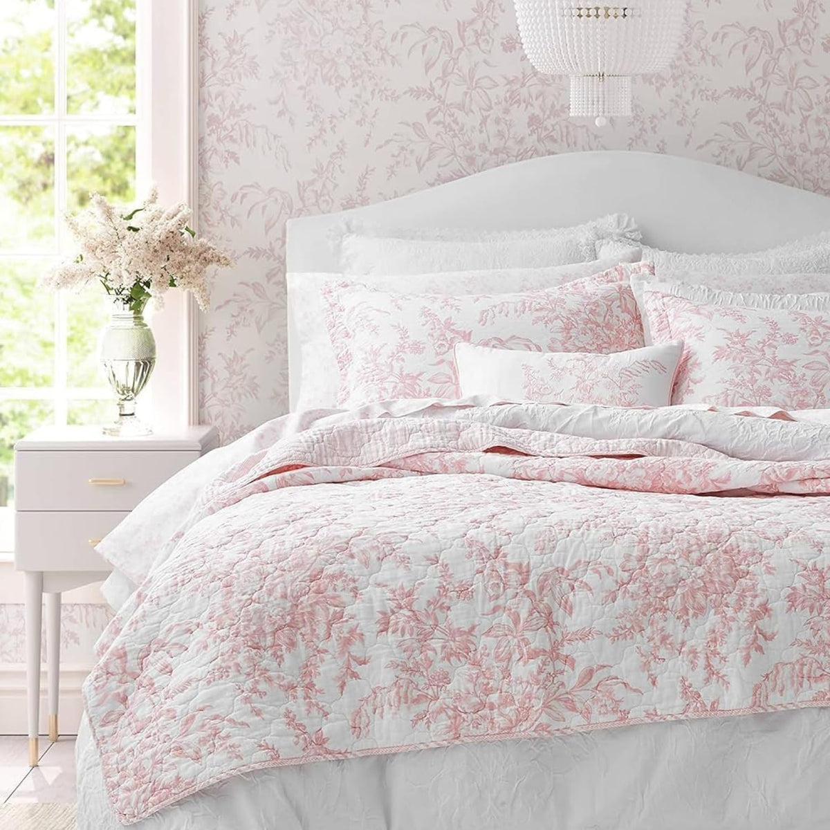 Laura Ashley front view of quilt set showing full floral design and coverage benefit