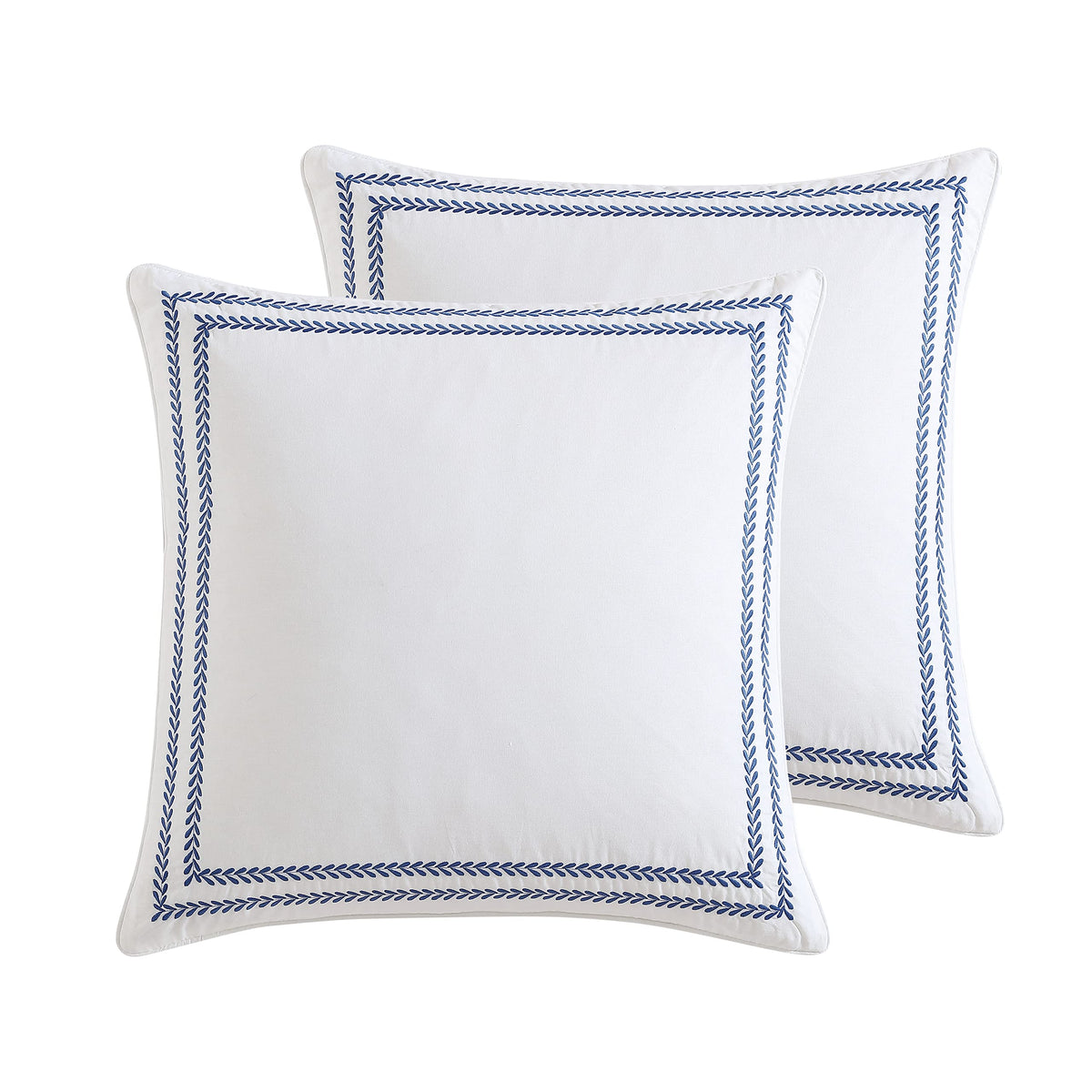 Laura Ashley front view of sham showing embroidered vine and clean finish benefits styling