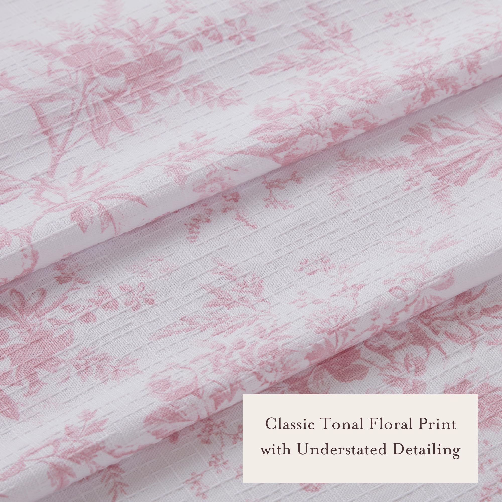 Laura Ashley curtain hung in bathroom showing calming aesthetic and improved decor