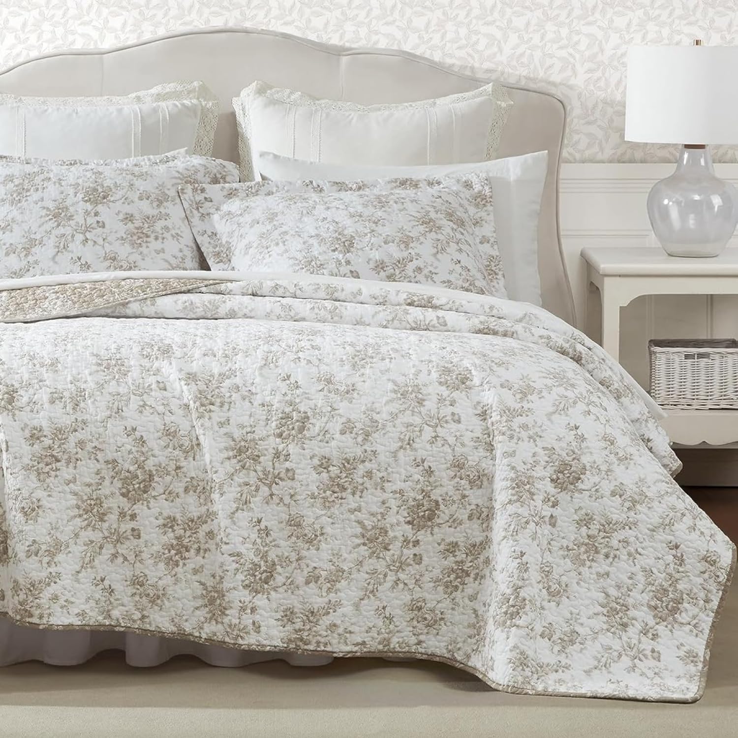 Laura Ashley quilt front view showing pattern and polished finish for style