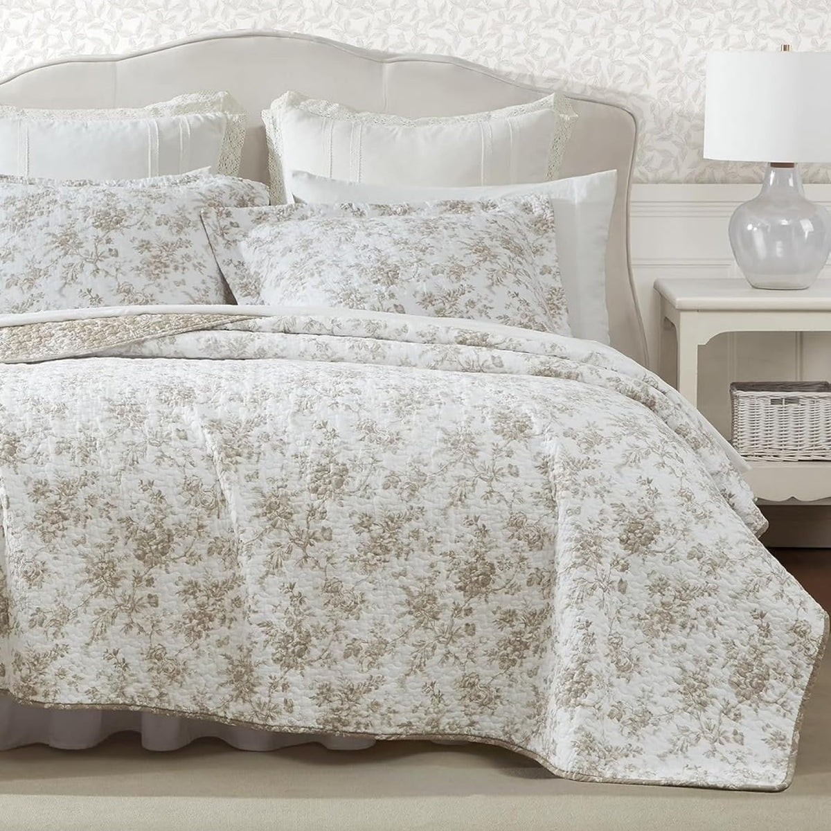 Laura Ashley quilt front view showing pattern and polished finish for style