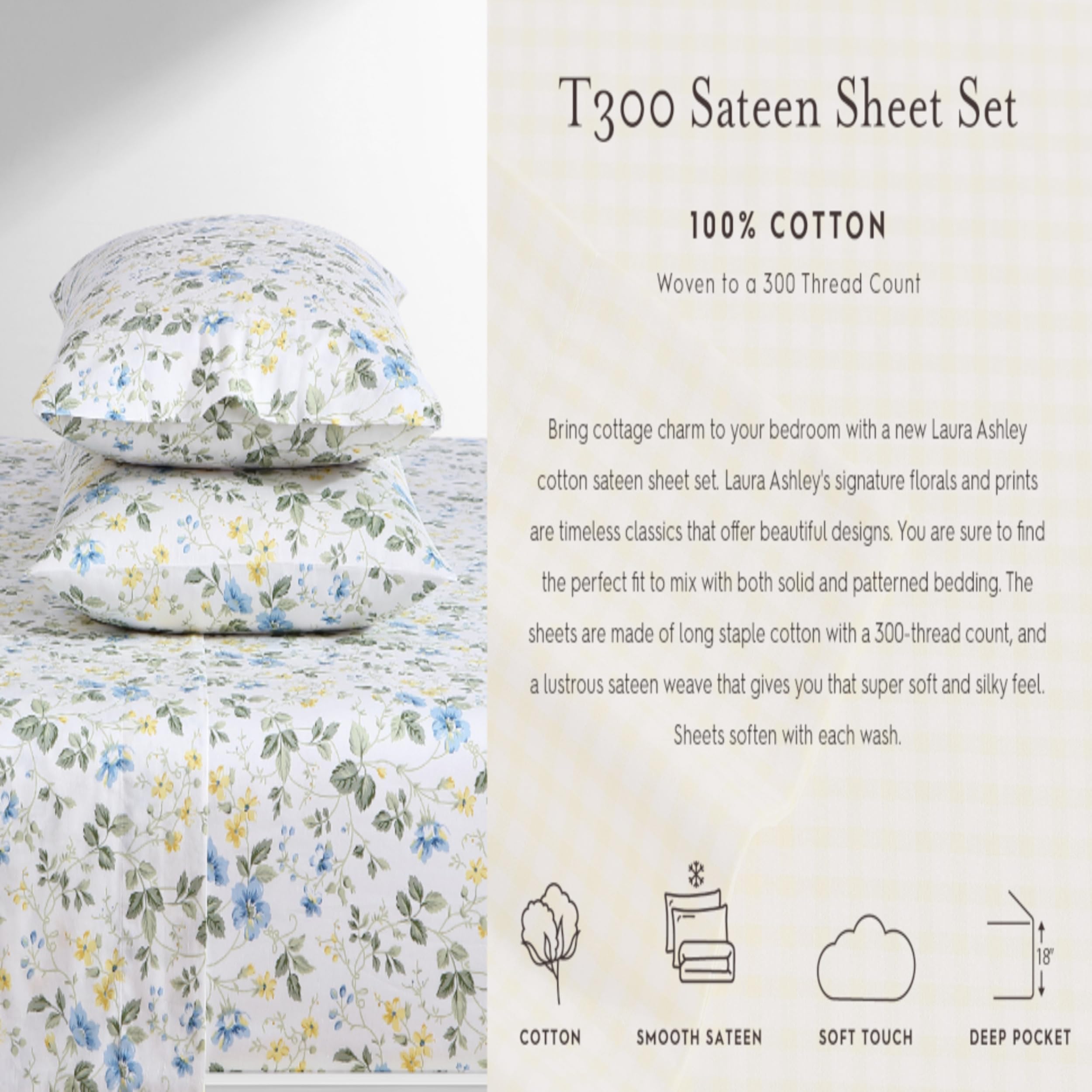 Laura Ashley pillowcases stacked to display matching pattern and finish