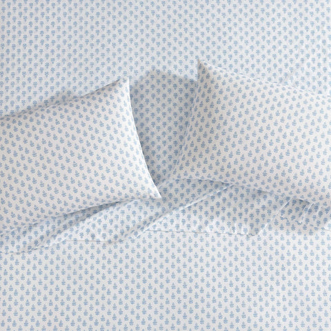 Laura Ashley sheet texture hand feel closeup showing soft-washed percale benefit