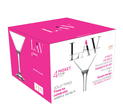 LAV martini glass next to ruler showing 6 oz capacity and scale