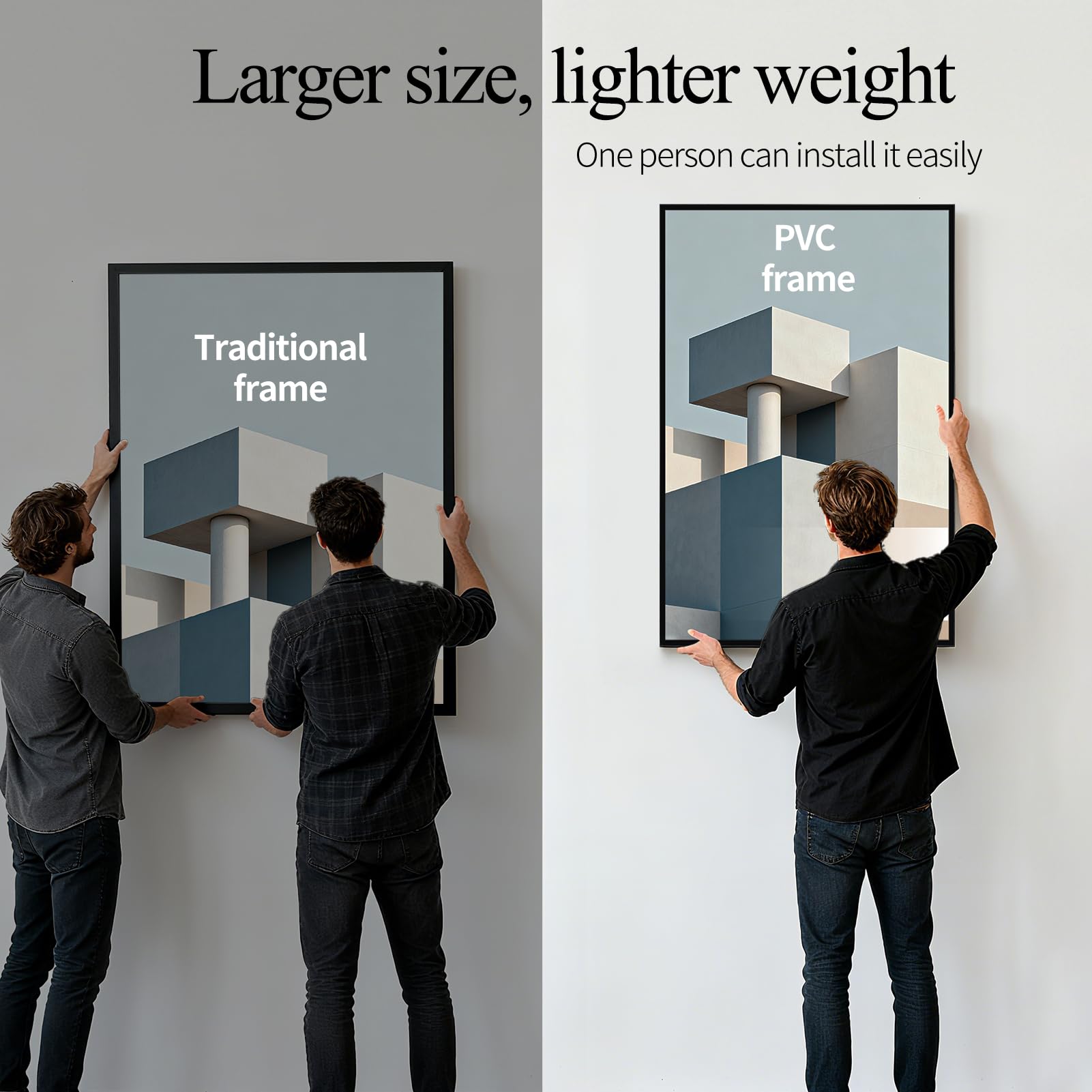 Lavezee frame displayed in living room demonstrating stylish staging benefit