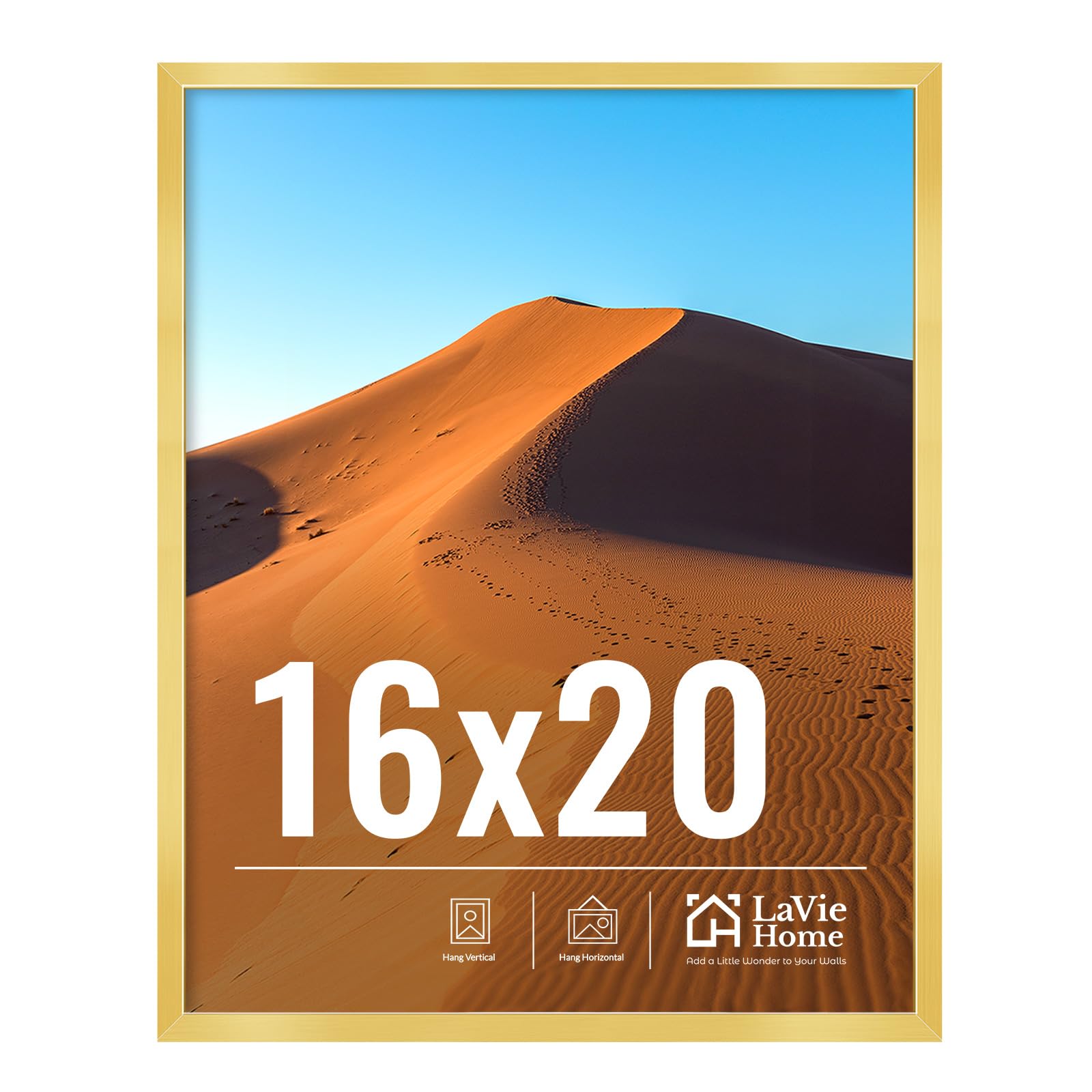 LaVie Home gold frame front view showing elegant profile and refined display benefit