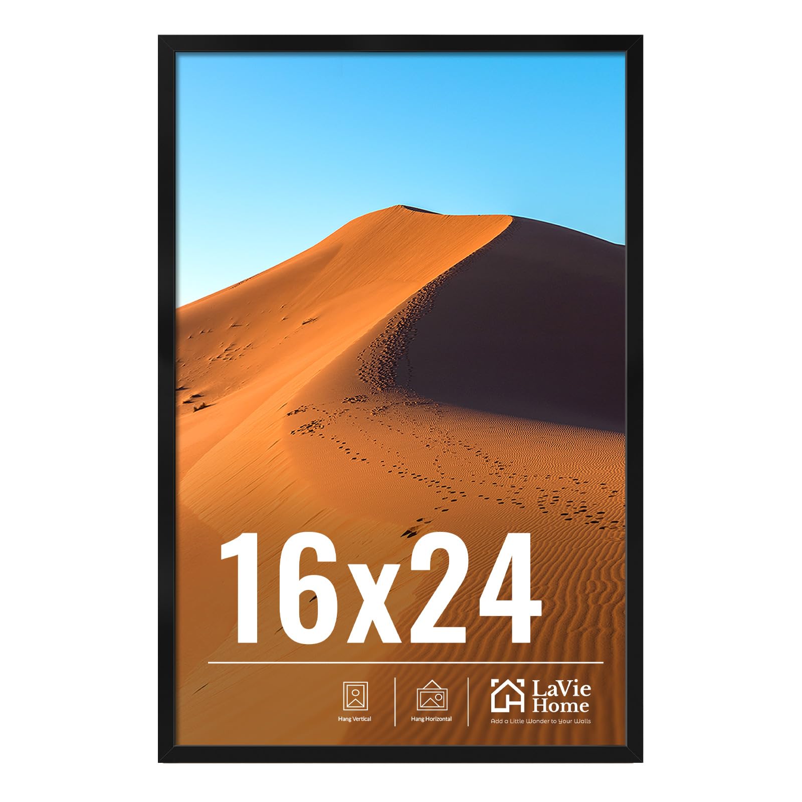 LaVie Home front view of 16x24 frame showing sleek black border and clean display benefit
