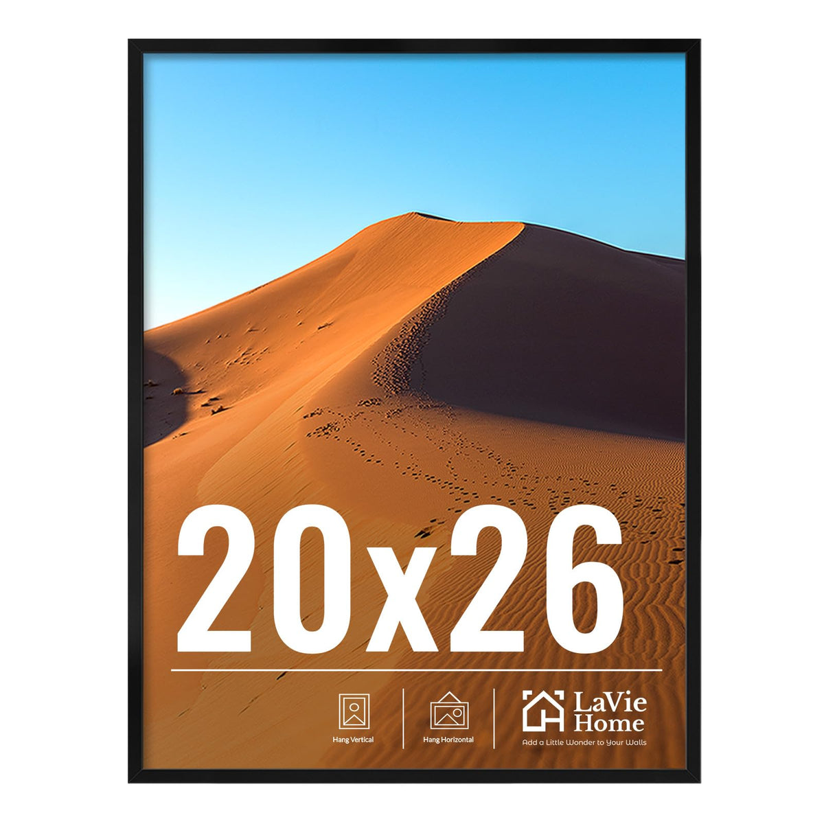 LaVie Home front view of 20x26 black frame showing clean display benefit