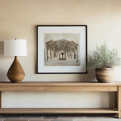 LaVie Home framed print in living room showing timeless decor compatibility benefit