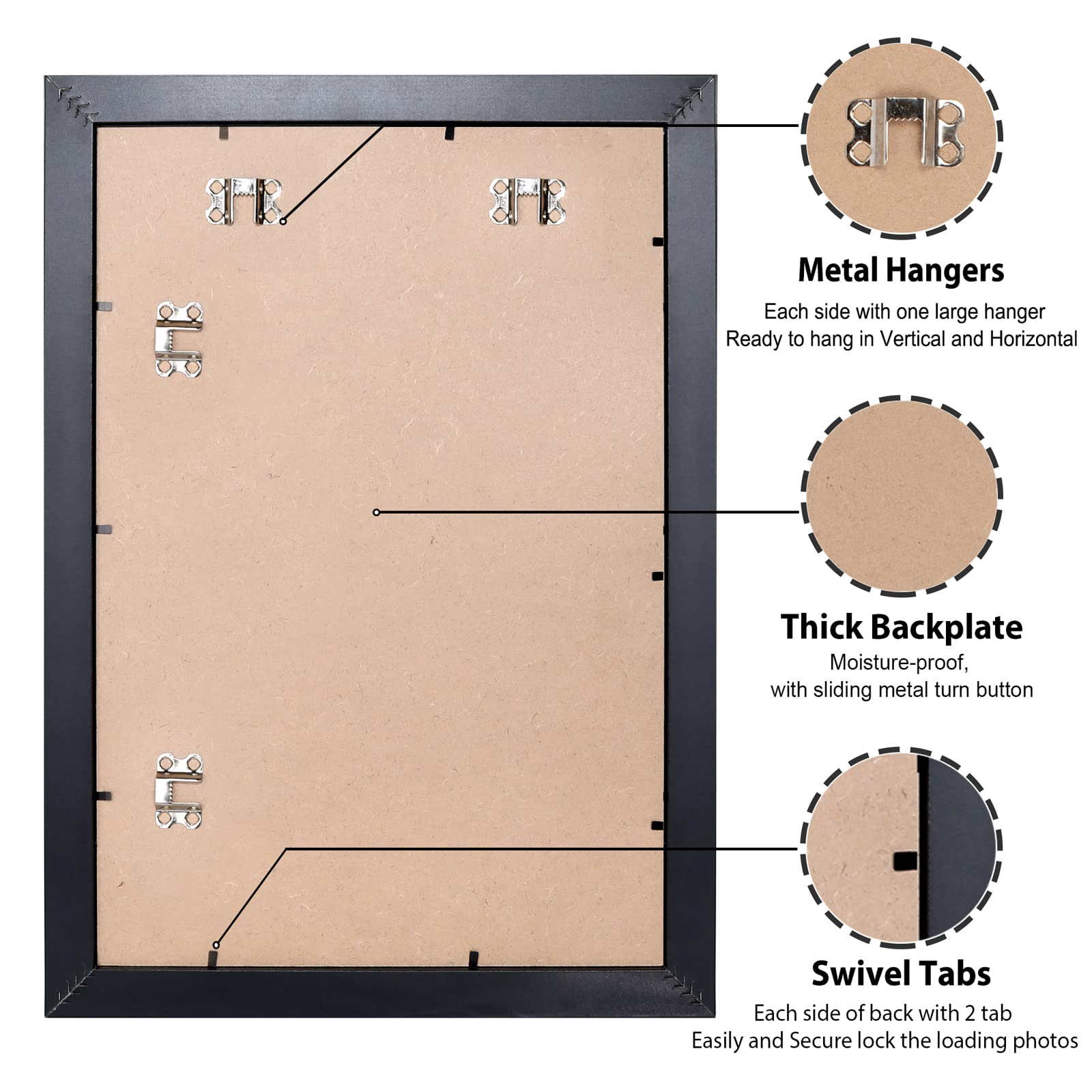 LaVie Home back hardware view with hooks and fasteners, enables easy hanging