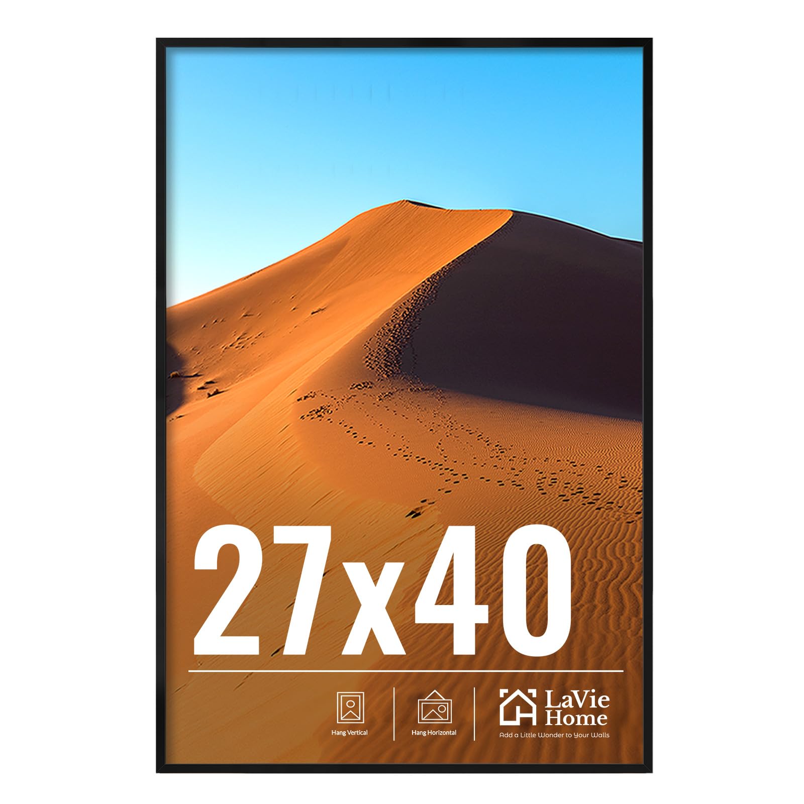 LaVie Home front view of 27x40 frame showing clean black border and poster clarity