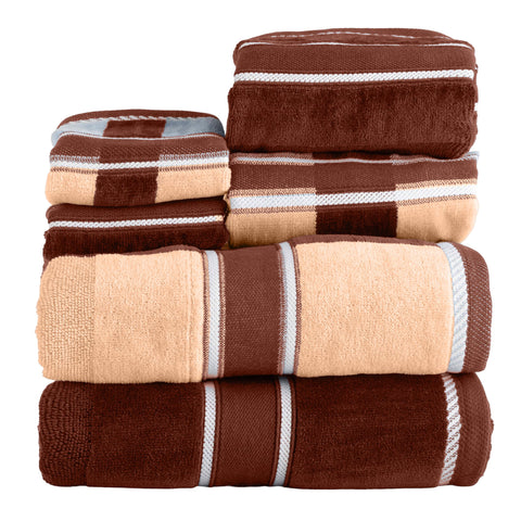 Lavish Home front view of six-piece beige towel set showing coordinated design and plush look