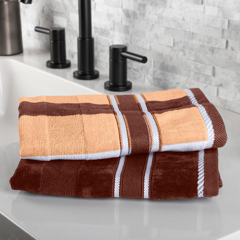 Lavish Home folded hand towels stacked to display striped and solid textures for decor