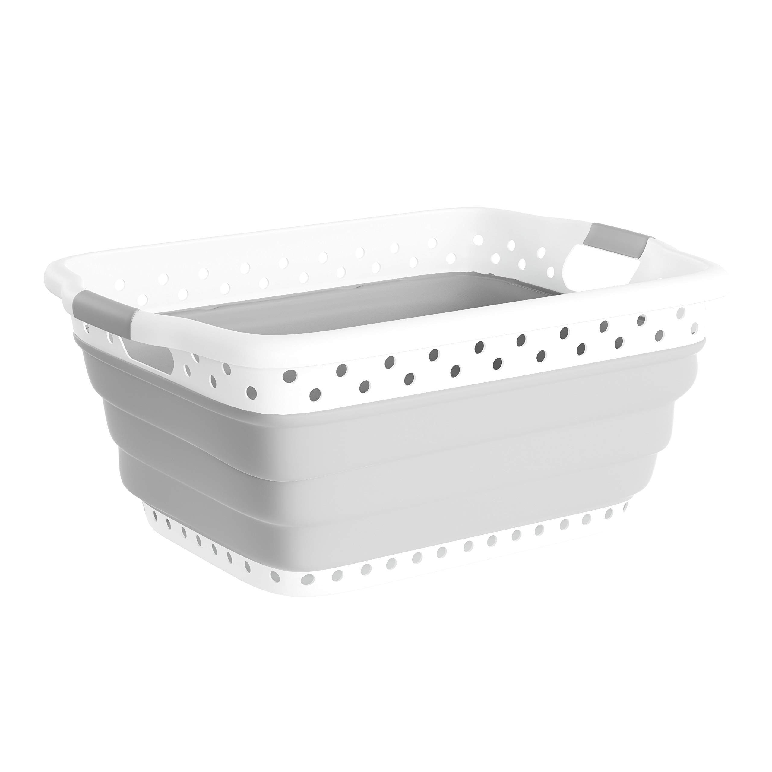Lavish Home front view of gray collapsible laundry basket showing capacity and shape