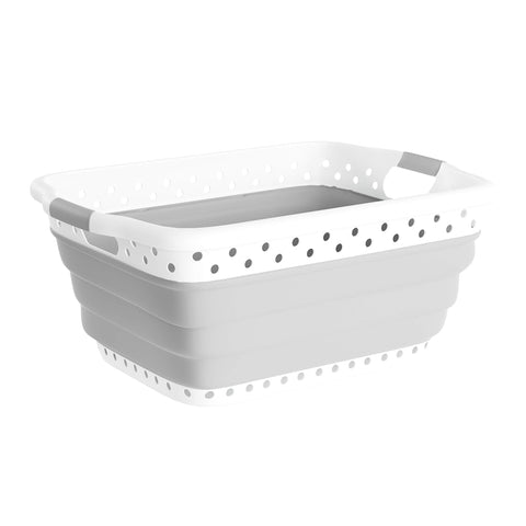 Lavish Home front view of gray collapsible laundry basket showing capacity and shape