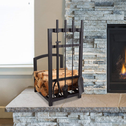Lavish Home front view of log rack showing compact organization and neat storage
