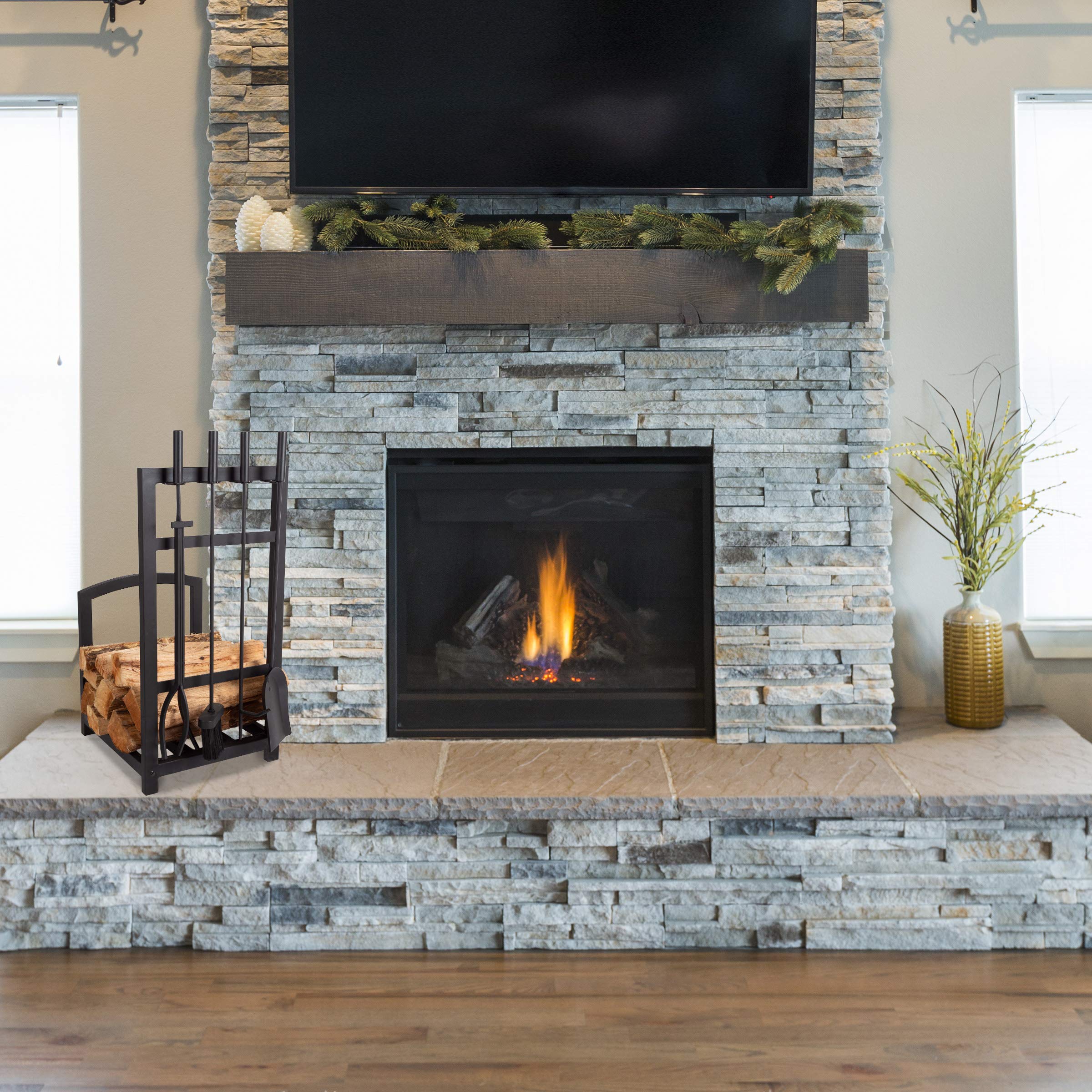 Lavish Home log rack loaded with firewood demonstrating 130-pound capacity