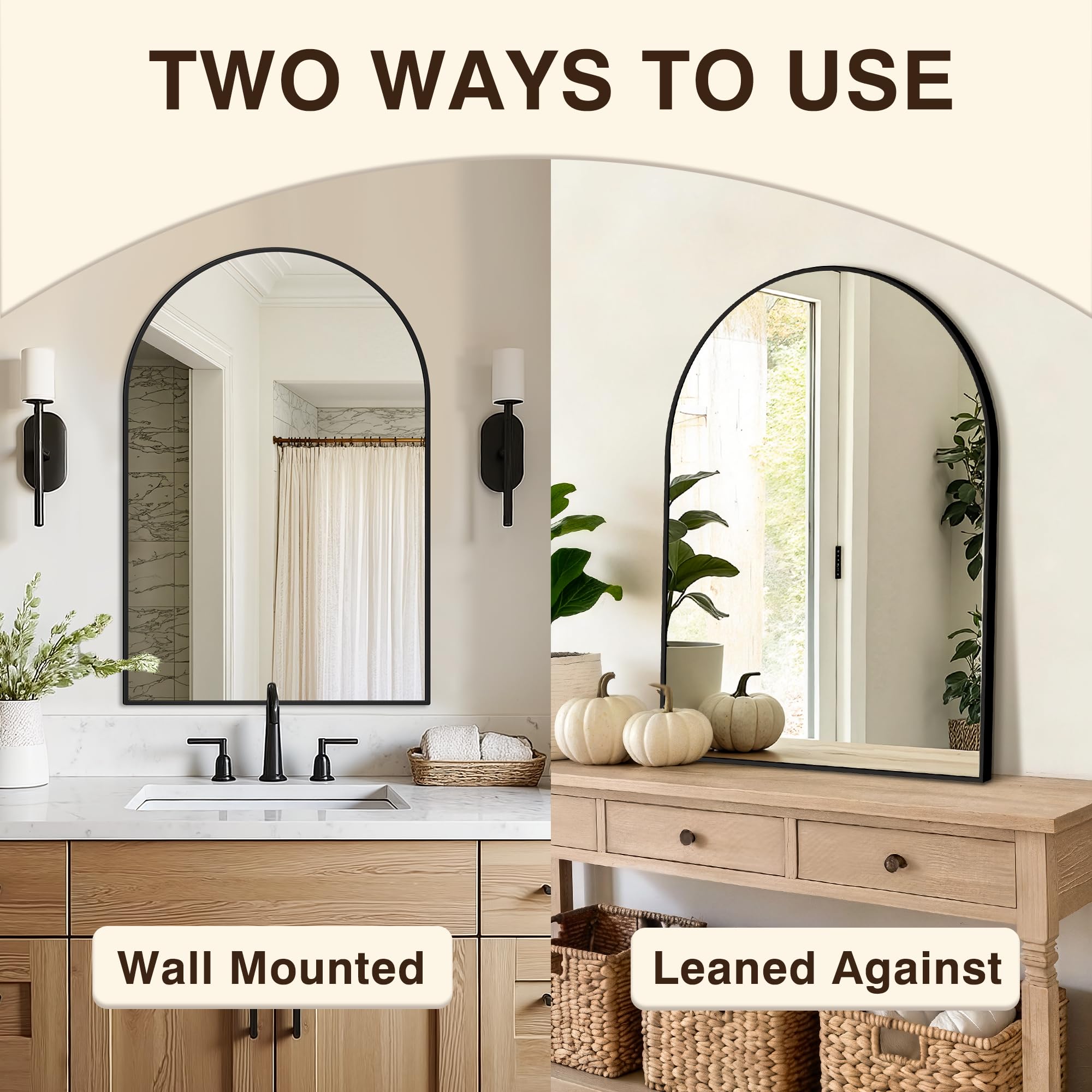 LAWADA mirror leaning on counter showing renter-friendly, no-drill option