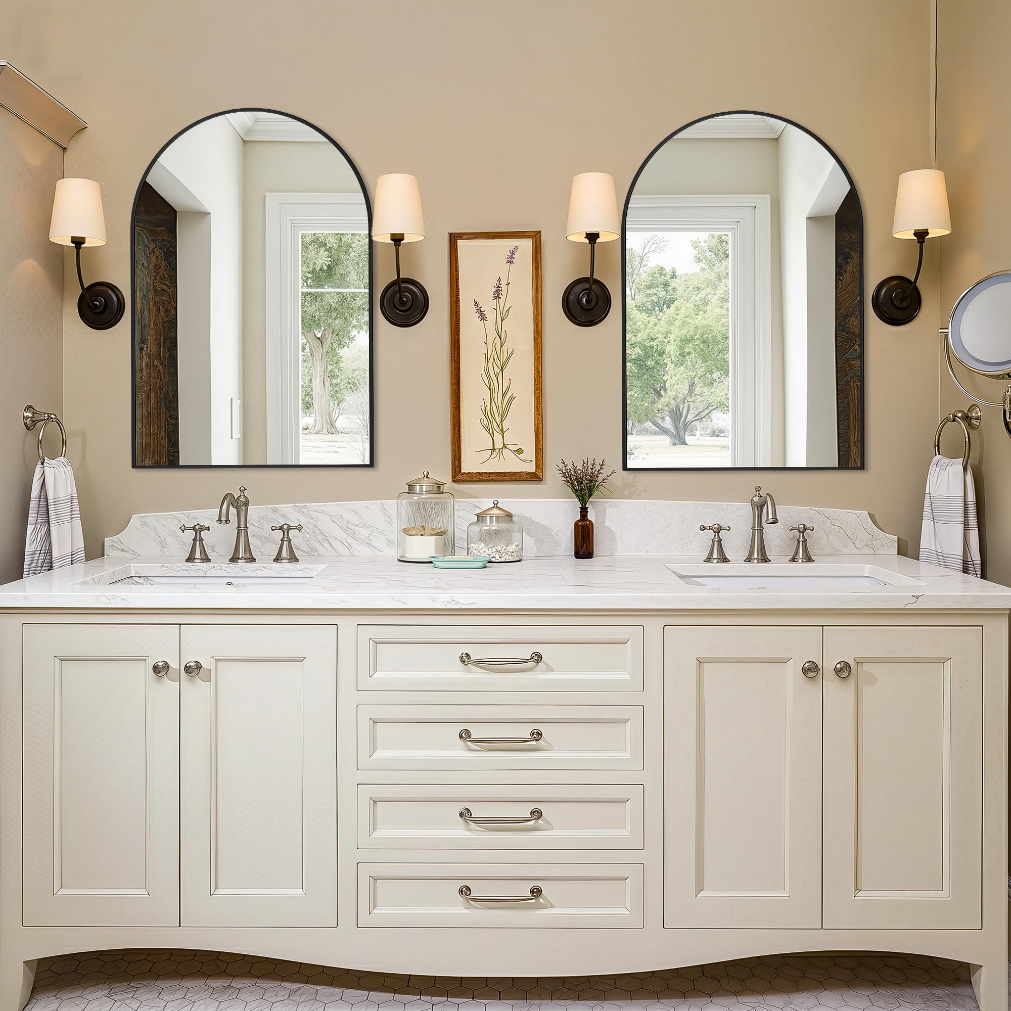 LAWADA mirror next to common objects showing 30x20 scale and placement clarity